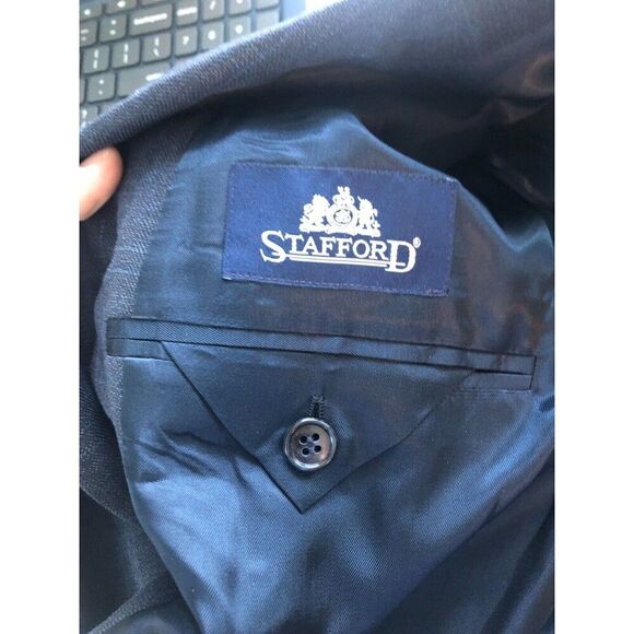 Stafford Mens 42L Blue Blue Check 100% Wool 3 Button Sport Coat Blazer Jacket - Picture 10 of 12